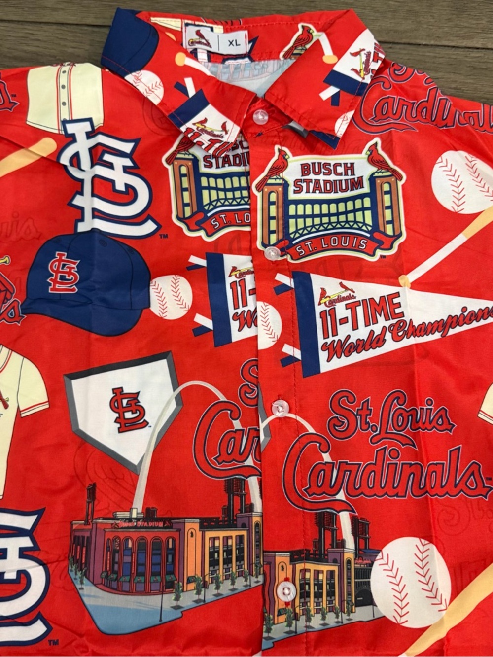 St. Louis Cardinals Red Busch Stadium Graphic Button-Up